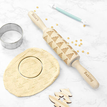 Personalised Kids Christmas Tree Dough Rolling Pin, 3 of 5
