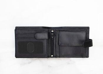 Men's Personalised Black Leather Wallet Trifold Rfid, 7 of 11