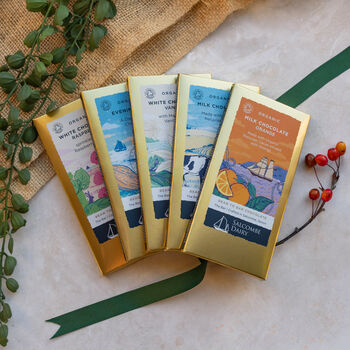 Organic Chocolate Selection In Gold Christmas Gift Box, 2 of 3