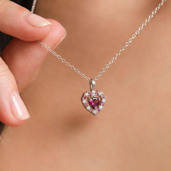 Red Heart Rhodolite Garnet Pendant Necklace In Silver And Gold, 6 of 12