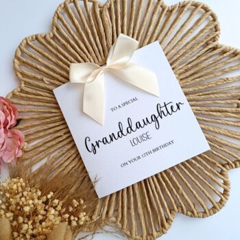 Granddaughter Birthday Card For Her, Luxury Bow Card, Choice Of Colours Handmade Bow, 3 of 6