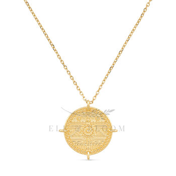 Chunky 18 K Gold Aztec Coin Medallion Necklace, 2 of 10