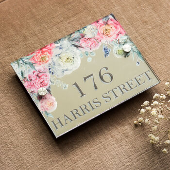 Personalised Mirrored Pink Peony House Door Number Sign, 2 of 7