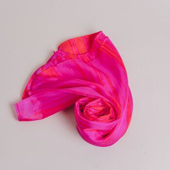 100% Mulberry Silk Scarf, Hot Pink With Red Stripes, 5 of 6