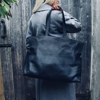 Large Black Leather Tote Bag, 3 of 8