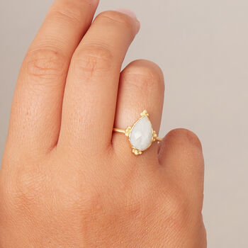 White Moonstone 18 K Gold And Silver Pear Shaped Ring, 2 of 12