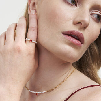 Gold Love Heart Pearl Ring, 2 of 8