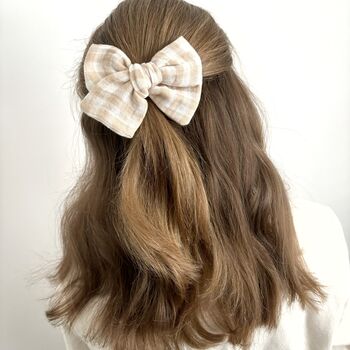 Taupe Gingham Hair Bow, 2 of 4