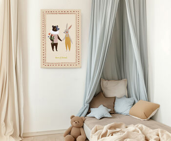 Best Friends Bear And Rabbit Nursery Art Print, 3 of 3
