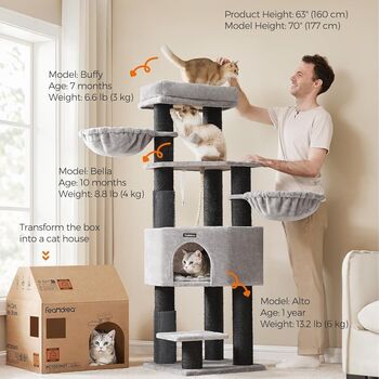 Heavy Duty Cat Tower With Scratching Posts And Caves, 3 of 11