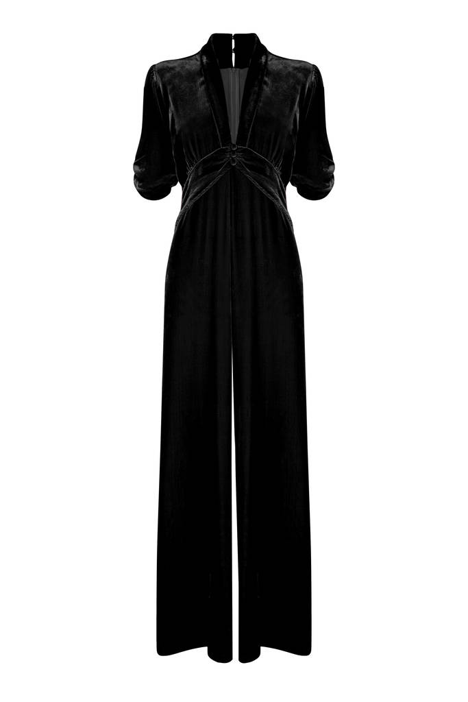 Timeless Silk Velvet Jumpsuit In Black By Nancy Mac