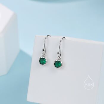 Tiny Emerald Green Cz Drop Earrings In Sterling Silver, 2 of 9