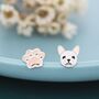 Mismatched French Bulldog And Paw Print Stud Earrings In Sterling Silver, thumbnail 1 of 12