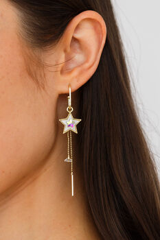 Gold Plated Cosmic Planet And Star Drop Earrings, 2 of 8