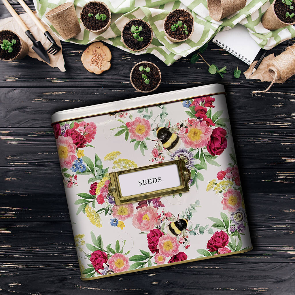 Botanical Bee Seed Tin By Lola Design Ltd Botanical Bee Seed Tin By Lola Design Ltd