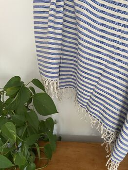 Blue Striped Design Cotton Bedspread, 9 of 9