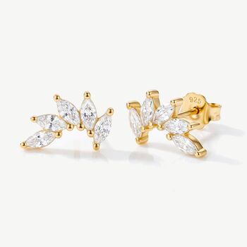 18k Gold Or Silver Curved Cluster Stud Earrings, 2 of 6
