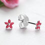 Tiny Pink Forget Me Not Earrings In Sterling Silver, thumbnail 1 of 4