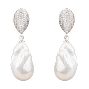 Classic Baroque Pearl Plated Silver Drop Earrings, 6 of 6
