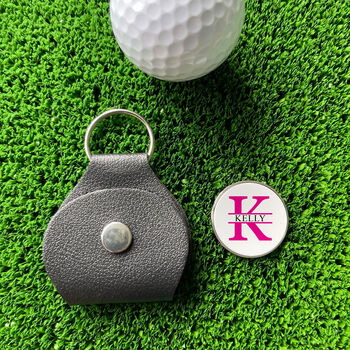 Pink Name And Initial Golf Ball Marker And Holder, 2 of 2