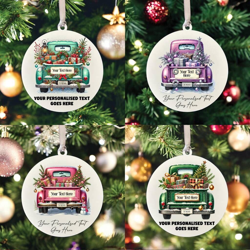 Personalised Christmas Vintage Truck Hanging Bauble Decoration, 1 of 10