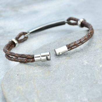 Personalised Men's Leather Slim Bar Bracelet, 6 of 10