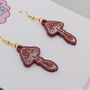 Red Mushroom Illustrated Glitter Earrings, thumbnail 2 of 4