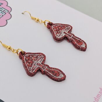 Red Mushroom Illustrated Glitter Earrings, 2 of 4