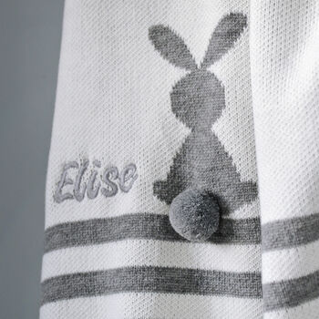 Personalised Bunny Striped Blanket White And Grey, 4 of 10