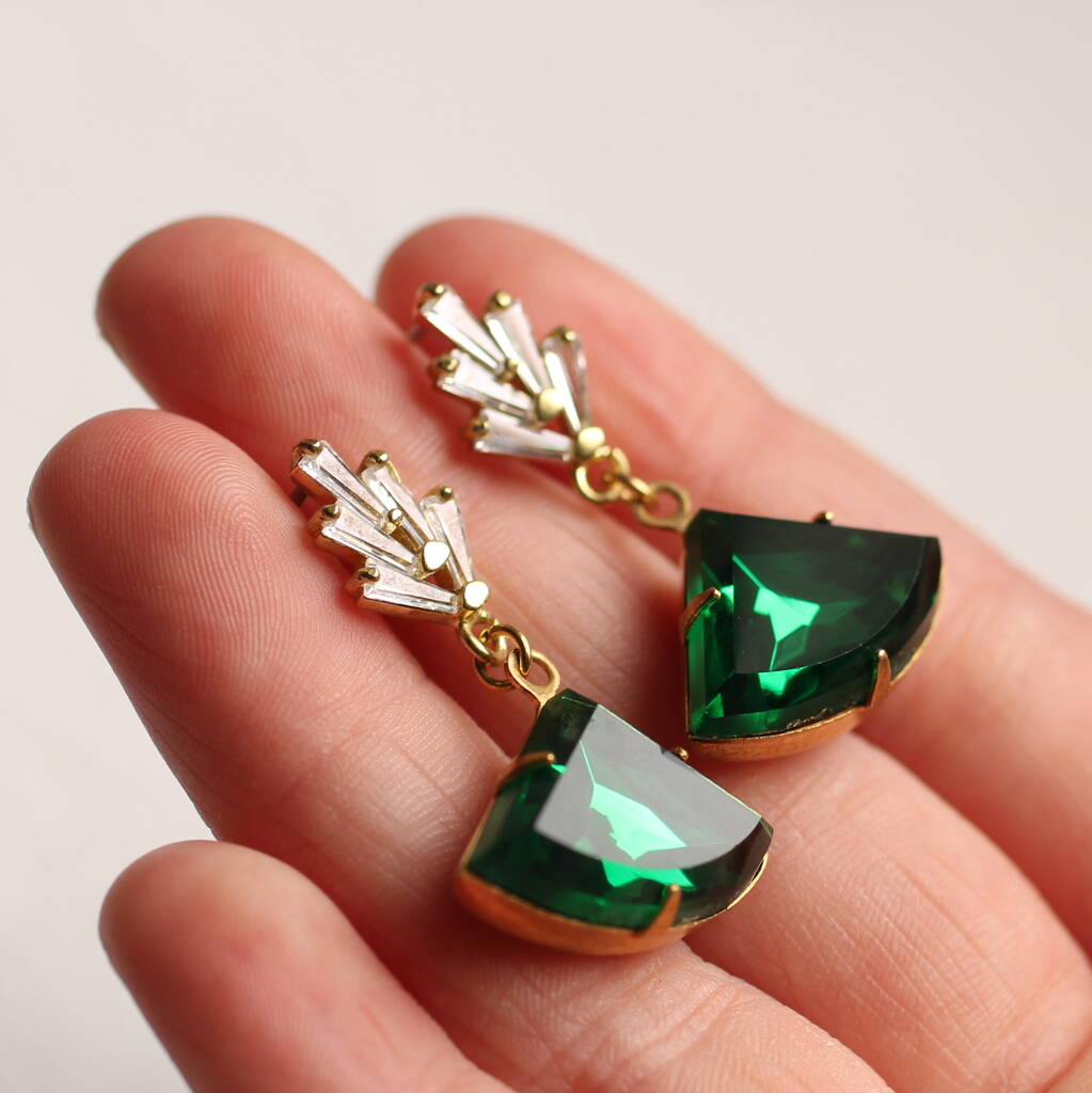 Buy Gold Tone Recycled Metal Green Stone Drop Earrings from the Next UK  online shop