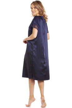 British Made Navy Short Sleeved Satin Nightdress With Lace Detail Ladies Size 8 To 28 UK, 2 of 5