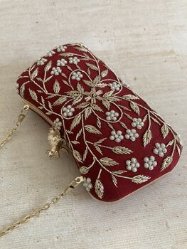 Handcrafted Maroon Silk Clutch Bag, 8 of 10