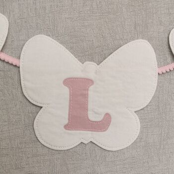 Bunting Blush Pink And White Butterfly Baby Banner, 4 of 11