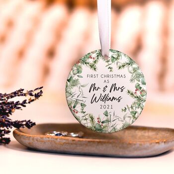 First Christmas As Mr And Mrs Personalised Ceramic Gift, 8 of 8