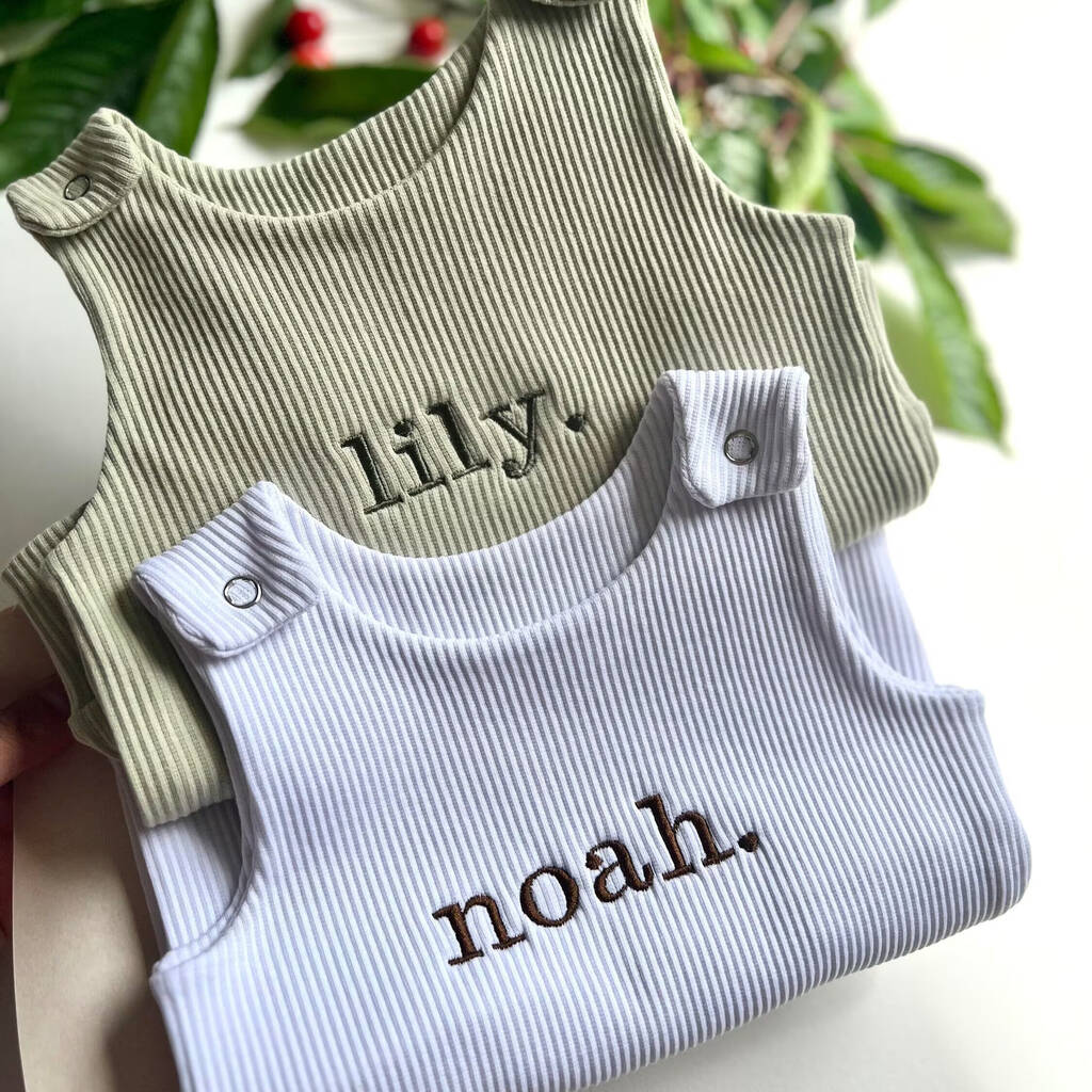 Personalised Baby Dungarees Romper | Embroidered, 1 of 12