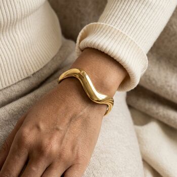 Thick Wave Cuff Bangle Non Tarnish Waterproof, 5 of 9