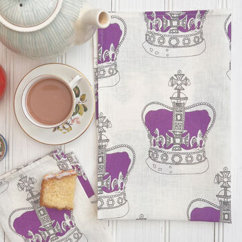 Personalised Crown Design Linen Tea Towel, 4 of 5
