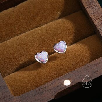 Sterling Silver Purple Opal Heart Screw Back Earrings, 6 of 8