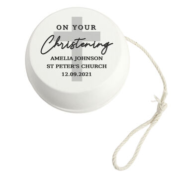 Personalised On Your Christening White Wooden Yoyo, 2 of 3