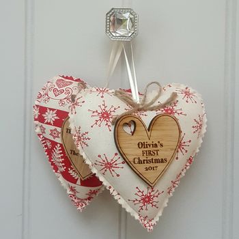'Family Christmas Message' Oak Fabric Heart Decoration, 8 of 9