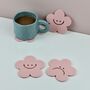 Cute Daisy Coasters Set Of Two With Smiley And Grumpy Faces, thumbnail 1 of 7