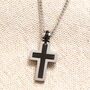 Men's Stainless Steel Black Cross Pendant Necklace In Silver Plating, thumbnail 1 of 4