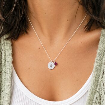 Silver Plated Modern Initial Birthstone Disc Necklace, 3 of 8