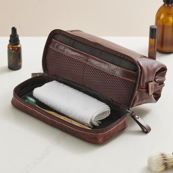 Personalised Leather Wash Bag With Bottom Zip Pocket, 2 of 4
