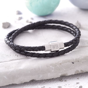 Men S Leather Bracelets For Him Notonthehighstreet Mens Personalised Clasp Double Leather Bracelet Gifts For Fathers