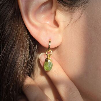 Raw Peridot August Birthstone Gold Plated Huggies, 3 of 4