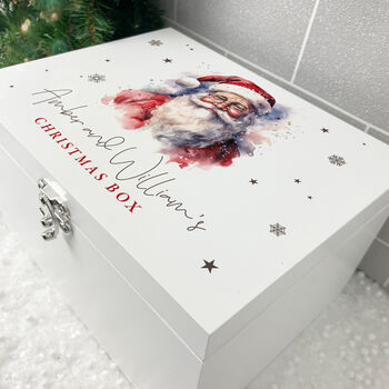 Personalised White Wooden Traditional Santa Christmas Eve Box Three Sizes 22cm | 27cm | 30cm, 2 of 8