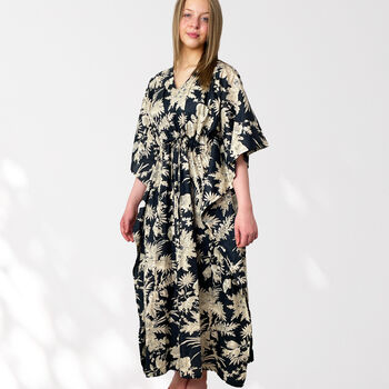 Black Long 100% Cotton Kaftan, 2 of 7