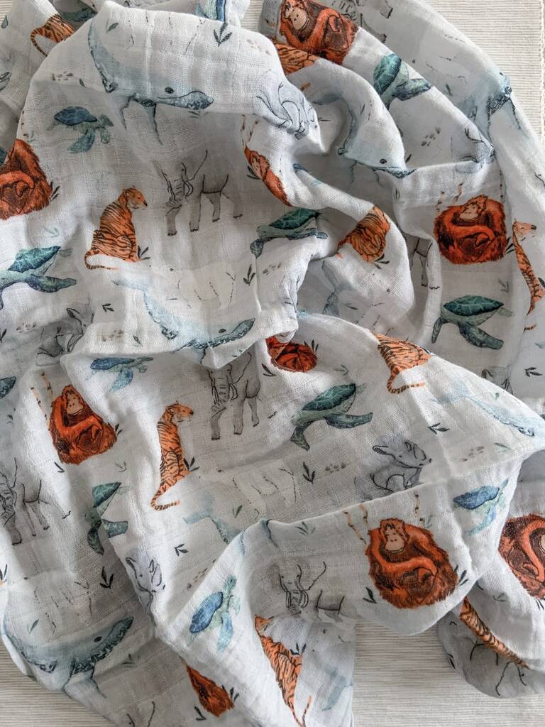 Endangered Animals Patterned Muslin Blanket / Comforter, 1 of 3