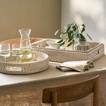 Set Of Two Hand Woven Whitewash Rattan Trays, 4 of 6